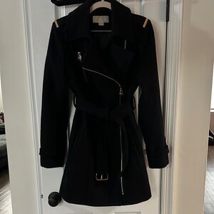 Michael Kors Black Trench Coat with Gold Accents